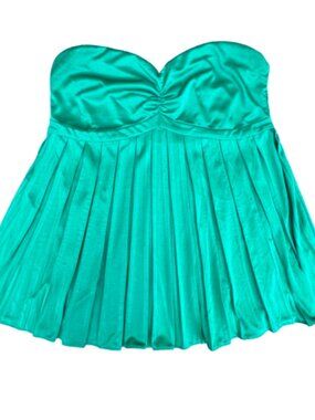 Ruby Sky Strapless Babydoll Top Jrs Large Green Pleated Y2K Flirty